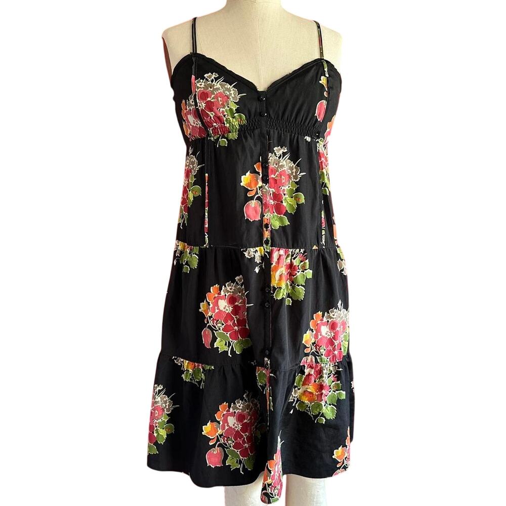 Womens Dress Size 4 Black Floral Summer Mini Spaghetti Strap Whimsy Girlypop
